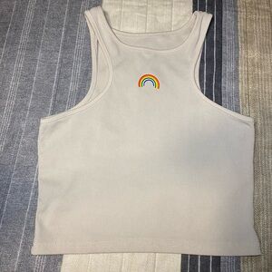 Cream Tank Top with Rainbow Detail